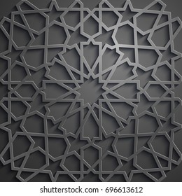Islamic ornament vector , persian motiff . 3d ramadan islamic round pattern elements . Geometric circular ornamental arabic symbol vector . Black background