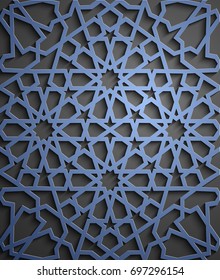 Islamic ornament vector , persian motiff . 3d ramadan islamic round pattern elements . Geometric circular ornamental arabic symbol vector . Blue background