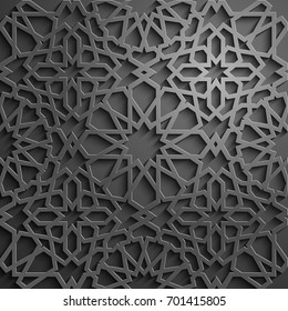 Islamic ornament vector , persian motiff . 3d ramadan islamic round pattern elements . Geometric circular ornamental arabic symbol vector . Black background