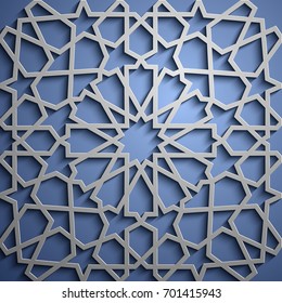 Islamic ornament vector , persian motiff . 3d ramadan islamic round pattern elements . Geometric circular ornamental arabic symbol vector . Blue background