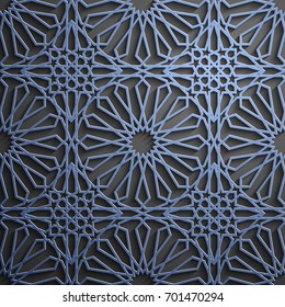 Islamic ornament vector , persian motiff . 3d ramadan islamic round pattern elements . Geometric circular ornamental arabic symbol vector . Blue background