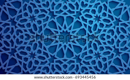 Islamic ornament vector , persian motiff . 3d ramadan islamic round pattern elements . Geometric circular ornamental arabic symbol vector . Blue background