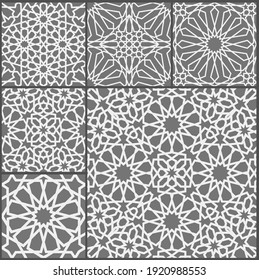 Islamic ornament vector set. Arabic ramdan pattern tile patchwork. Islamic flower motif ramadan mubarak. Muslim star pattern simple.