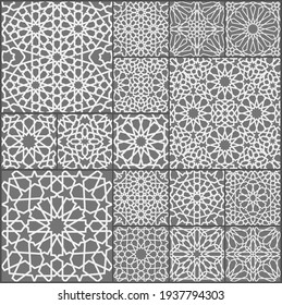 Islamic Ornament Vector Set. Arabic Ramadan Pattern Tile Patchwork. Islamic Flower Motif Ramadan Mubarak. Muslim Star Pattern Simple.