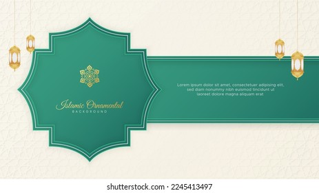 Islamic Ornamental Arabic Green and White Luxury Background with Geometric pattern and Ornament