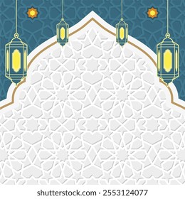 Islamischer ornamentaler arabischer Hintergrund mit Moschee und Laternen