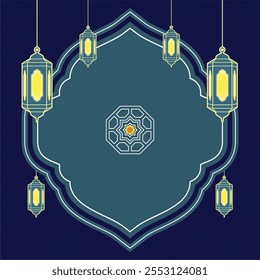 Islamic Ornamental Arabic Pattern Background With Mosque and Lanterns