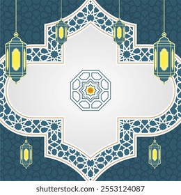 Fondo ornamental árabe islámico del modelo con la mezquita y las linternas
