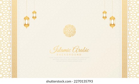 Islamic Ornamental Arabic White Luxury Border Background with Geometric pattern and Ornament