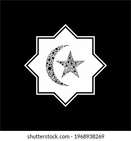 Islamic Ornamental and Circle-shaped formed Crescent Moon  with Star. Vector Illustration