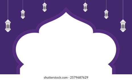 Islamic Ornamental Frame with Hanging Lanterns