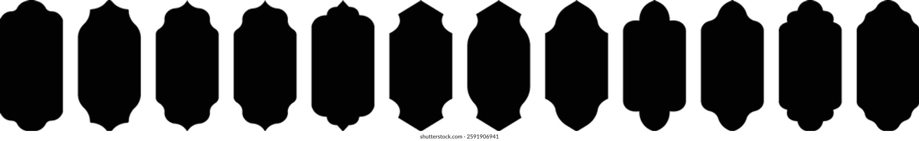 Islamic Ornamental label frames. set of luxury vintage frames, collection of retro Islamic arc labels. Arabic black frame with copy space for greeting. Arabic Islamic Shape