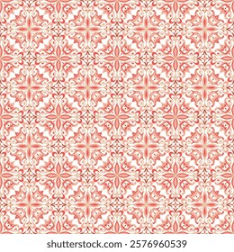 Islamic Ornamental Seamless Pattern. Oriental Style Ornament. Floral Tile Motif. Red Golden Abstract Geometric Background. Vector illustration
