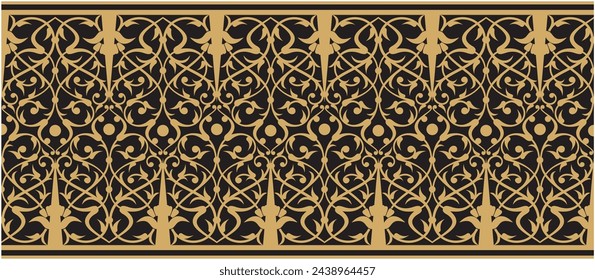Patrón de diseño gráfico de vector ornamental islámico, para el ornamento en el borde del marco, diseño de color dorado, adecuado para el marco de decoración de caligrafía. Ilustración vectorial.
