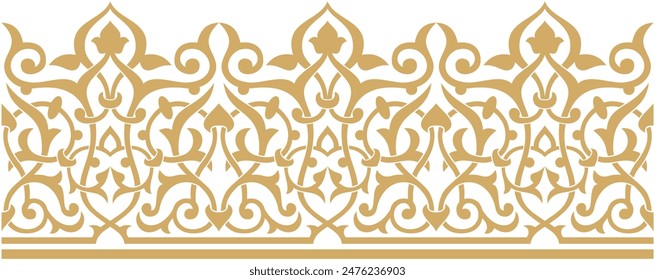 Islamic ornamental vector graphic design pattern, for ornament on the edge of the frame, gold color design, suitable for calligraphy decoration frame. Vector illustration.