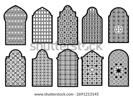 islamic ornamental windows arabic window arch traditional oriental religious decor elements beautifu