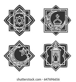 Islamic ornate emblem set isolated on white background. Vector illustration