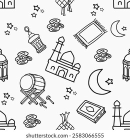 Islamic Patter Vector Hand Drawing Line Art. Seamless Pattern Ramadhan. Islamic Ramadan Icon Hand Drawn