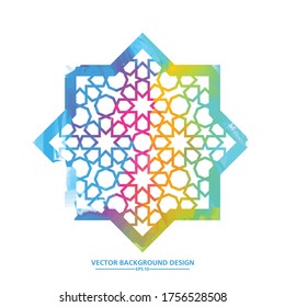 Islamic pattern, arabesque for design, Eastern style. Turquoise floral illustration. Ornate decor for invitation, greeting card, wallpaper, background, web page. Vector element
