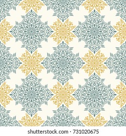 Islamic pattern. Arabic, indian, japanese motifs. Mandala seamless pattern. Ethnic bohemian background. Wrapping and scrapbook paper. Abstract flower. Print for fabric. Vector illustration.