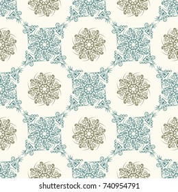 Islamic pattern. Arabic, indian, japanese motifs. Mandala seamless pattern. Ethnic bohemian background. Wrapping and scrapbook paper. Abstract flower. Print for fabric. Vector illustration