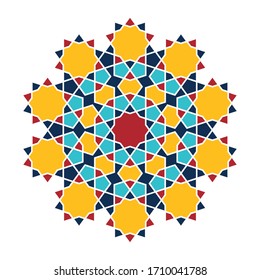 Islamic Pattern. Colored Vector Geometric Lattice Mandala In Arabic Style