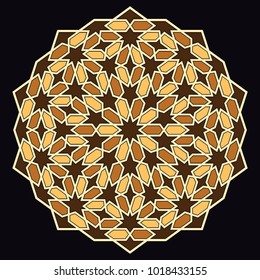 Islamic pattern. Geometric lattice mandala in arabic style. Oriental ornament. Mosque decoration element. Muslim mosaic. Arabesque.  Coloring book page. Persian motifs.