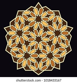 Islamic pattern. Geometric lattice mandala in arabic style. Oriental ornament. Mosque decoration element. Muslim mosaic. Arabesque.  Coloring book page. Persian motifs.
