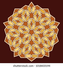 Islamic pattern. Geometric lattice mandala in arabic style. Oriental ornament. Mosque decoration element. Muslim mosaic. Arabesque.  Coloring book page. Persian motifs.