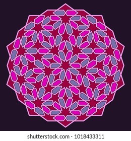 Islamic pattern. Geometric lattice mandala in arabic style. Oriental ornament. Mosque decoration element. Muslim mosaic. Arabesque.  Coloring book page. Persian motifs.