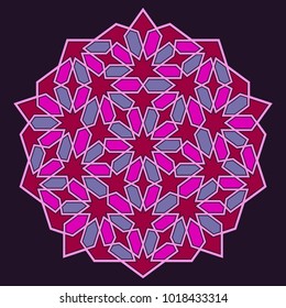 Islamic pattern. Geometric lattice mandala in arabic style. Oriental ornament. Mosque decoration element. Muslim mosaic. Arabesque.  Coloring book page. Persian motifs.