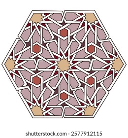 Islamic pattern. Geometric lattice mandala in Arabic style. Oriental ornament. Mosque decoration element. Muslim mosaic. Arabesque. Coloring book page. Persian motifs.