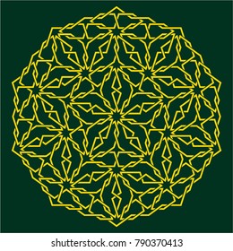Islamic pattern. Geometric lattice mandala in arabic style. Oriental ornament. Mosque decoration element. Muslim mosaic. Arabesque.  Coloring book page. Persian motifs.