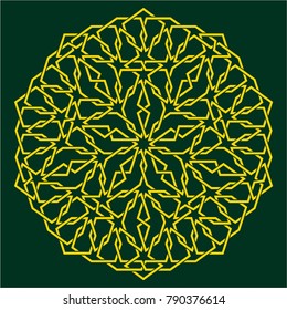 Islamic pattern. Geometric lattice mandala in arabic style. Oriental ornament. Mosque decoration element. Muslim mosaic. Arabesque.  Coloring book page.  Persian motifs.