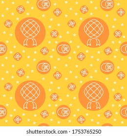 Islamic pattern icon ketupat rice cake tradition indonesia food lebaran holiday with filled color background orange theme flat style vector design