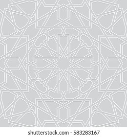 Islamic pattern. Interlaced seamless vector geometric white grey background in arabic style