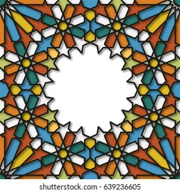 Islamic pattern, moroccan frame, greeting card template. Vector arabic background.