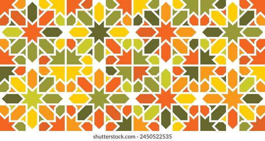 islamic pattern in orange green tones art book mosque ornament eps 10 vector