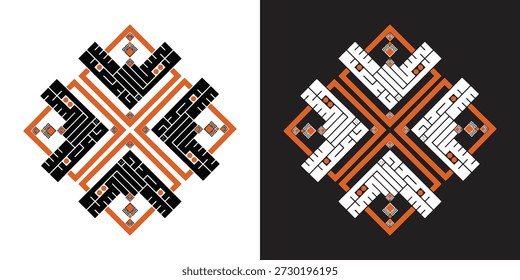 Padrão islâmico, design de padrão ramadhan, padrões geométricos em tons arrojados de laranja, preto e branco em fundos contrastantes, ideal para inspiração de design moderno e expressão artística