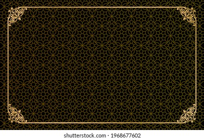 islamic pattern with Rectangle frame and border floral golds for greeting cards, certificate, backdrop, banner, poster, and invitation wedding ,
