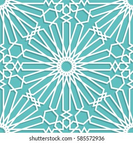 Islamic pattern. Seamless vector geometric blue turquoise background in arabian style