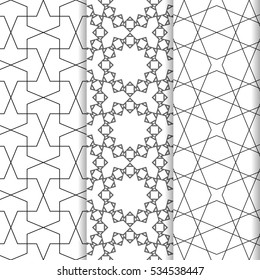 Islamic pattern set. 3 Vector arabic seamless backgrounds.