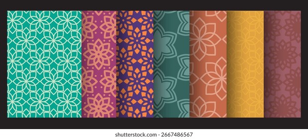 Plano de fundo abstrato do modelo de Padrão Islâmico. Cartaz de coleção de minimalista moderno geométrico contínuo, cartões, banner para cartaz Ramadan Kareem, capa de feriado definido com efeito de sobreposição no aquecimento da moda.