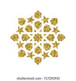 Islamic pattern. Vector geometric mandala in arabic style. Golden glitch effect