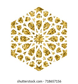 Islamic pattern. Vector geometric mandala in arabic style. Golden glitch effect