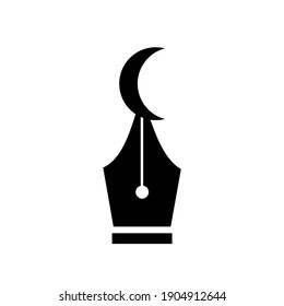 islamic pen, concept pen and moon as a mosque dome Muslim learning all about islam logo template vector icon illustration design