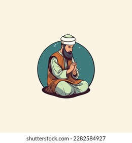 islamic people pray logo vector