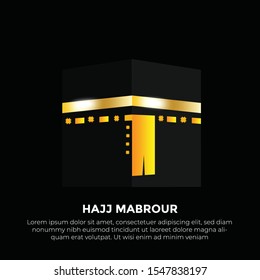 islamic pilgrimage background with islamic lantern, kaabah, arabic translate. banner, invitation. - vector