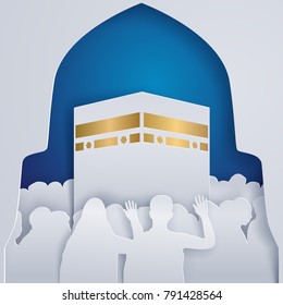 islamic pilgrimage hajj at kaaba meca vector paper cut illustration