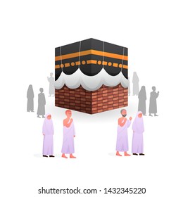 Islamic Pilgrimage People during Tawaf, One of part hajj and umrah ritual, arounding Kaaba Illustration